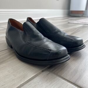 Sandro Mens Shoes Black Leather Size 10.5 D Wide Loafers Comfort Soft Gel Dress
